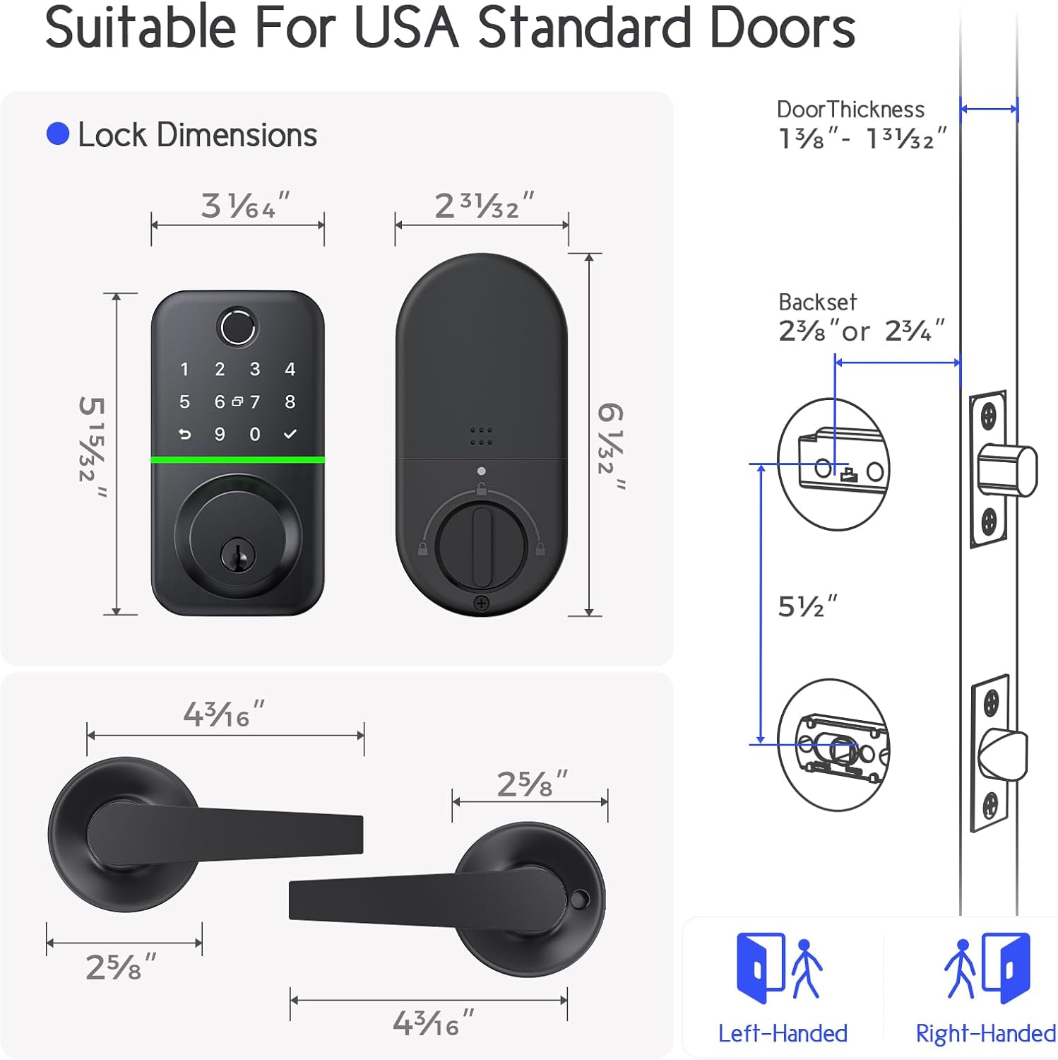 Keypad Handle Set Smart Lock - Fingerprint Deadbolt with 2 Levers - APP Controlled Keyless Entry - Waterproof & Electronics - Image 6