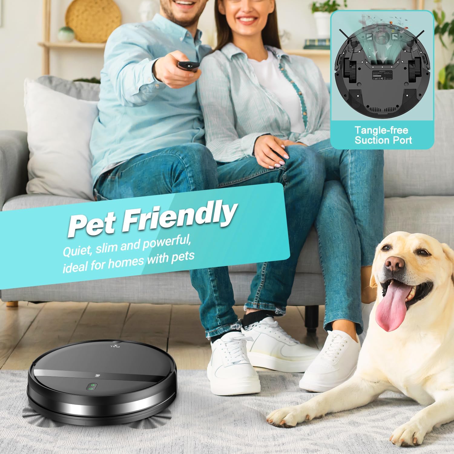 Robot Vacuum and Mop Combo for Pet Hair–2300Pa Robotic Vacuum Cleaner with WiFi/Alexa/App Control, 2H Runtime & Tangle-Free Tech, Auto Recharge, Ultra-Slim Quiet for Hard Floors/Low-Pile Carpets - Image 5